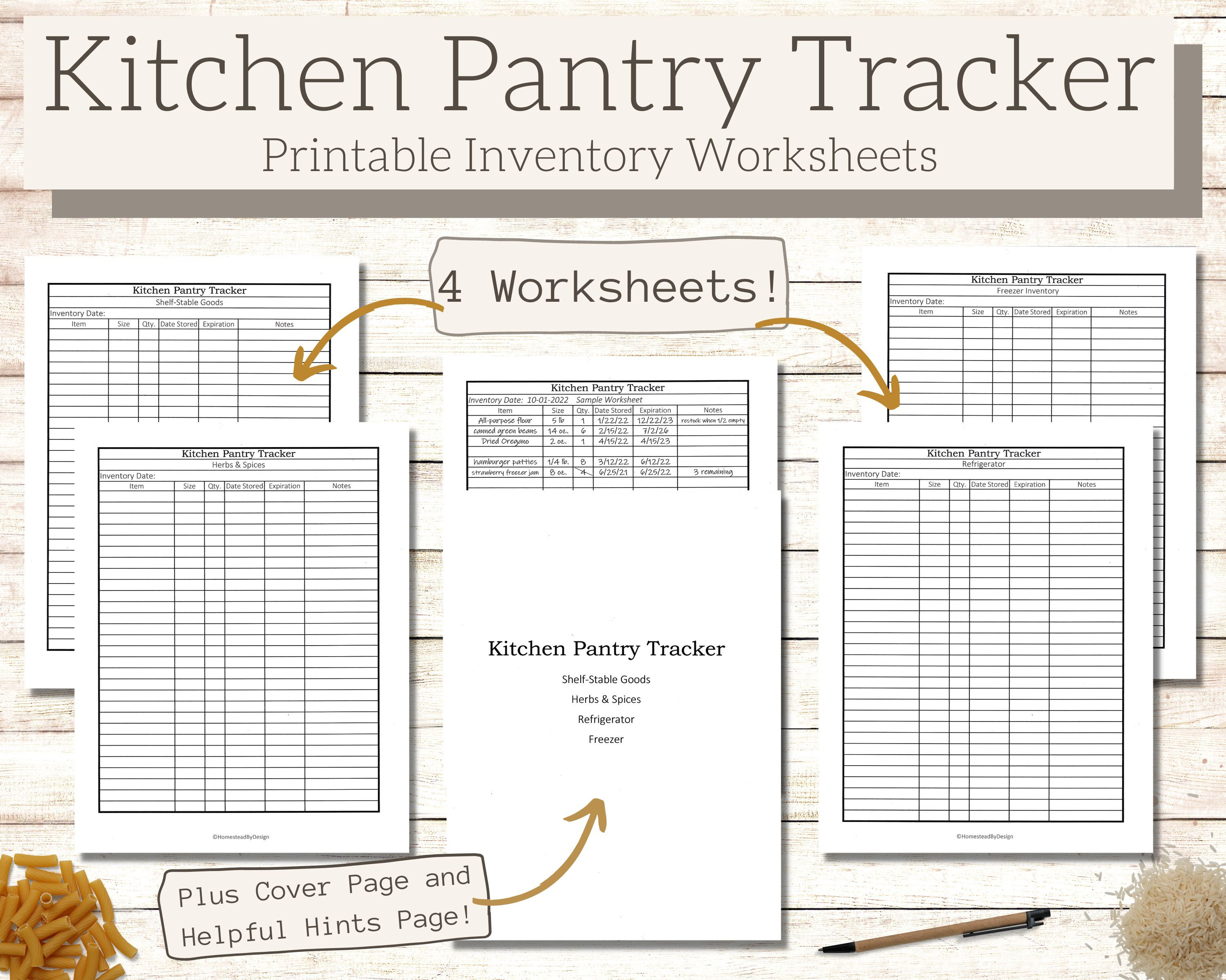 Kitchen Pantry Tracker, Kitchen Inventory, Minimalist Kitchen Inventory