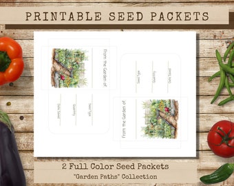 Printable Cottage Garden Seed Packets, Vegetable Seed Envelopes, Seed Saving Packets, DIY Envelopes, envelope template, Instant Download