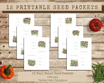 12 paquets imprimables de graines de jardin de cottage, enveloppes de graines de légumes, paquets d'économie de graines, enveloppes de bricolage, modèle d'enveloppe, téléchargement immédiat