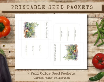 Printable Cottage Garden Seed Packets, Vegetable Seed Envelopes, Seed Saving Packets, DIY Envelopes, envelope template, Garden Path 5