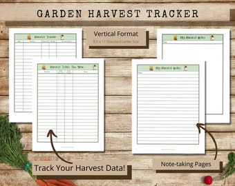 Harvest Tracking Worksheets Vertical Format, Garden Harvest Tracker