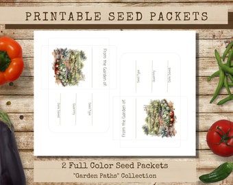 Printable Cottage Garden Seed Packets, Vegetable Seed Envelopes, Seed Saving Packets, DIY Envelopes, envelope template, Garden Path 6