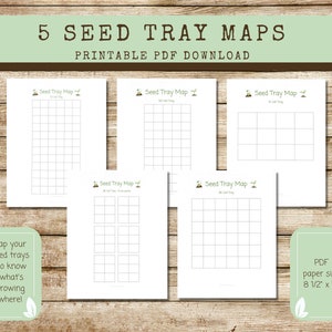 Druckbare Seed Tray Maps - 5 verschiedene Gitter-Layouts zur Auswahl, Samen-Starter-Tablett-Zelllayouts, Samenvermehrungs-Starter-Tablett-Karten