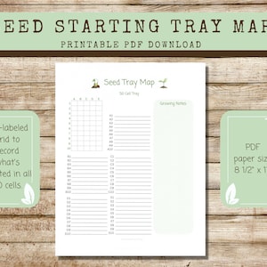 Druckbare Seed Tray Map 50 Cell Grid Layout mit Labels, Saat Start Tray Cell Layout, Samenvermehrung Starter Tray Fill-in Map