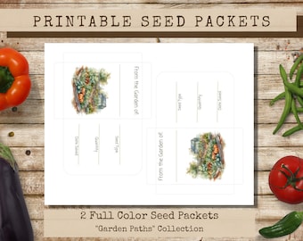 Printable Cottage Garden Seed Packets, Vegetable Seed Envelopes, Seed Saving Packets, DIY Envelopes, envelope template, Garden Path 2