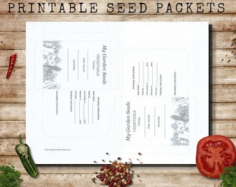 Printable Seed Packets "Vegetable" Theme, Grayscale seed envelope for colored background, veggie seed packet