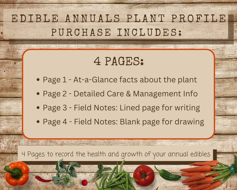 Feuilles de profil des plantes fruitières et légumes annuelles imprimables, téléchargement instantané PDF, page de description de la plante et feuilles de travail, fiche d'information sur la plante image 4