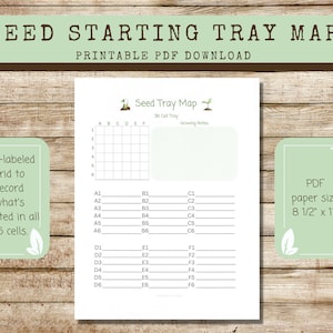 Druckbare Seed Tray Map 36-Zellen-Raster mit vorbeschriftetem Layout, Saatstart-Tablett-Zelllayout, Samenvermehrungs-Startertablett-Ausfüllkarte