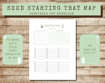 Printable Seed Tray Map 36 cell grid with layout pre-labeled, seed starting tray cell layout, seed propagation starter tray fill-in map