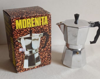 Morenita, classic 6 cups vintage stovetop moka pot, retro Italian espresso maker, old school coffee pot