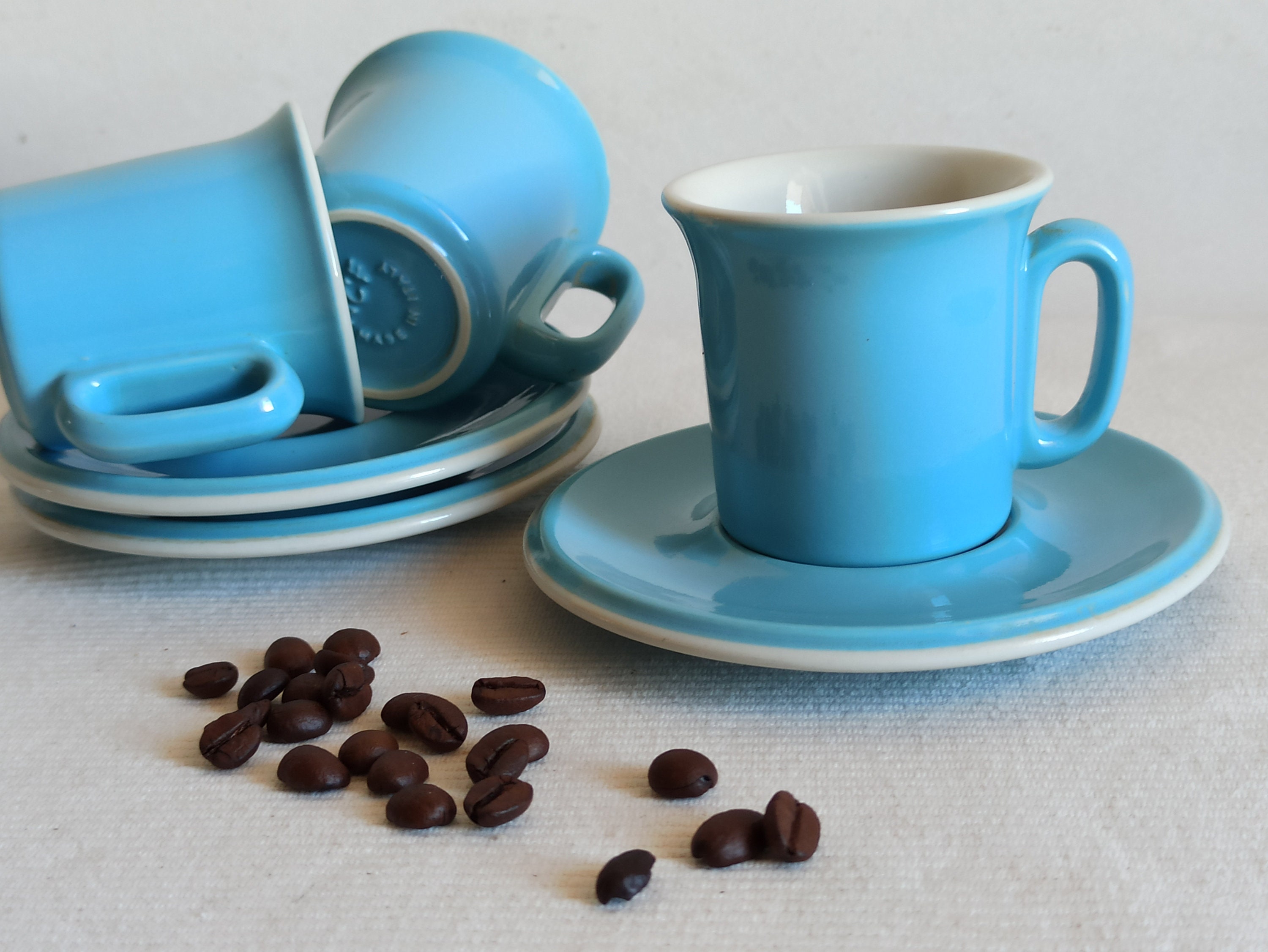 Fantastic Vintage Italian Espresso Cups, Three Sky Blue Cups, Acf, Made