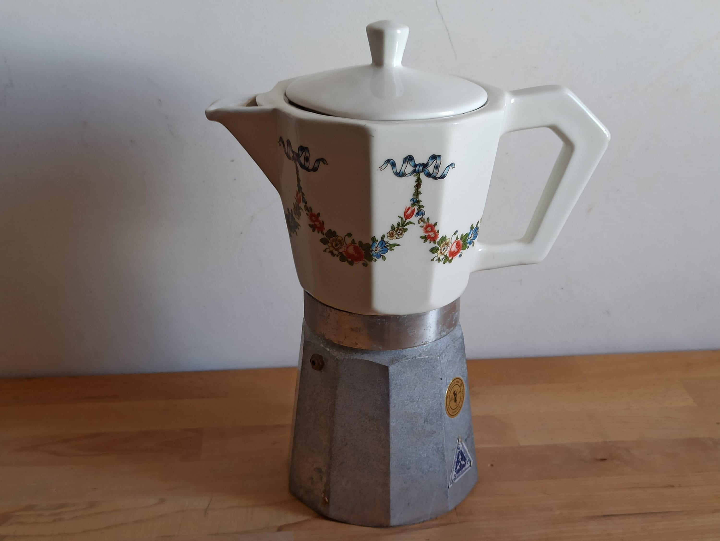 XXL Vintage Stovetop Moka Pot With Ceramic Top, Italian Espresso