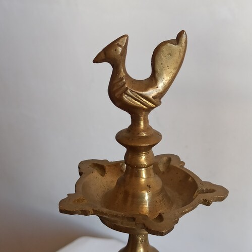 Vintage pair of brass Diyas, Annapakshi oillamps 1960s shops