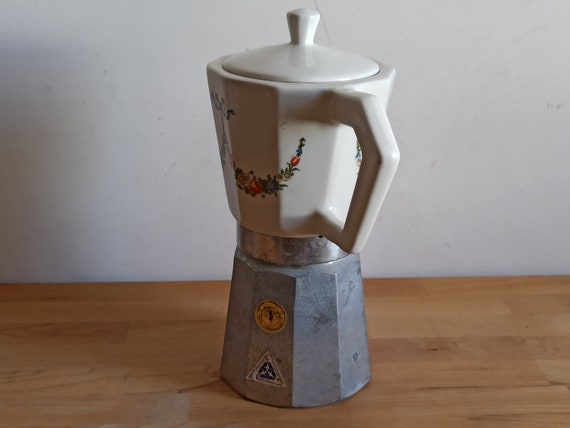 XXL Vintage Stovetop Moka Pot With Ceramic Top, Italian Espresso