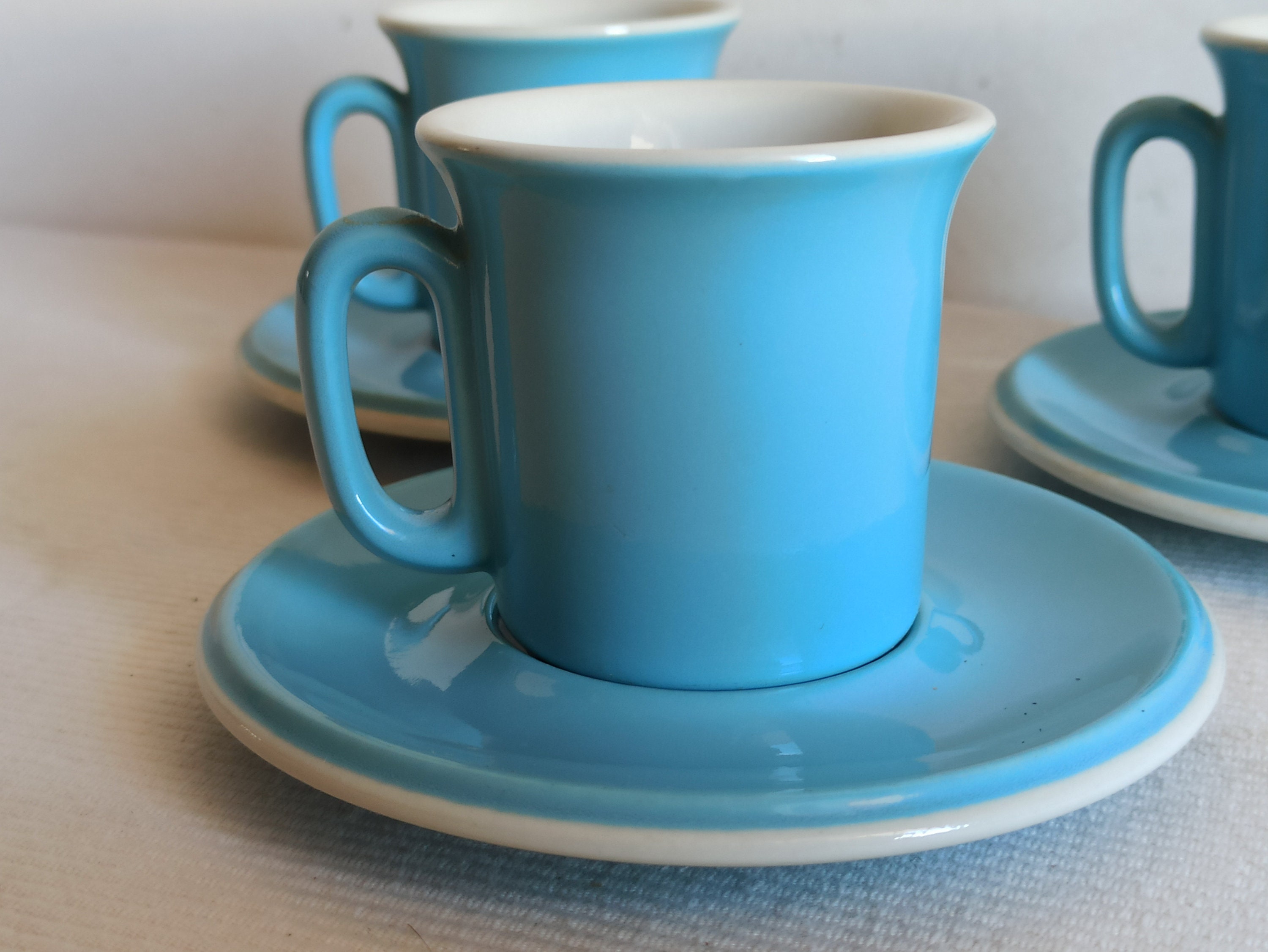 Fantastic Vintage Italian Espresso Cups, Three Sky Blue Cups, Acf, Made