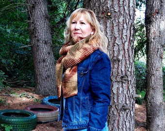 Hand Knitted Wool Scarf: Warm Autumn Colors, Long Winter Scarf