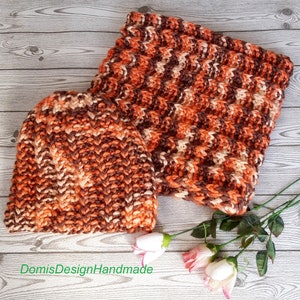 Hand-knitted soft merino wool set, scarf and beanie of Iridescent colors