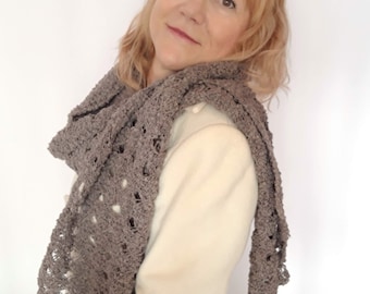 Handgestrickte Boucle Wolle Schal, Erdige Braun Maschenmuster