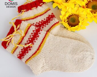 Handgestrickte Wollsocken: Damen Ringel Socken (Größe 37/38)