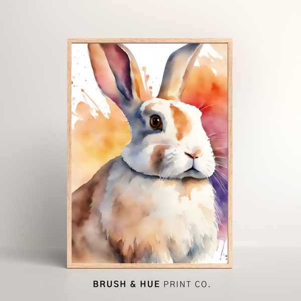 Printable Rabbit Watercolor Wall Art | Bunny Wall Art | Country Home Decor | Digital Download