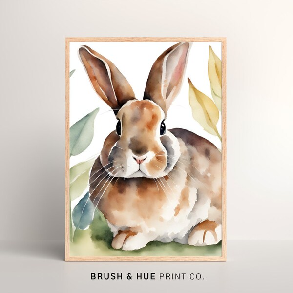 Printable Rabbit Watercolor Wall Art | Bunny Wall Art | Country Home Decor | Digital Download