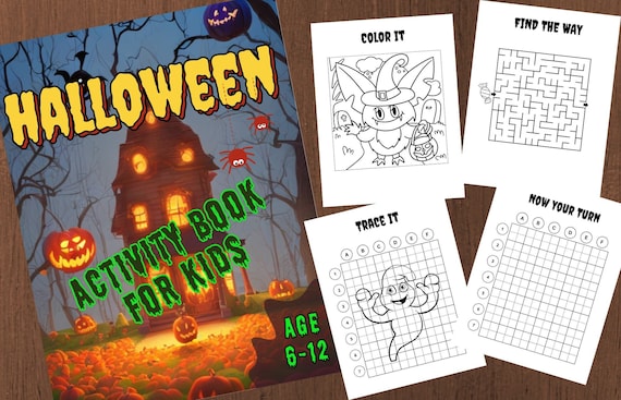 Halloween Activity Book for Kids, All in one: Coloring, tracing, solving labyrinths, PDF-Download