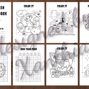May include: A Halloween Activity Book with various coloring and activity pages. The book includes a maze, coloring pages with a witch, haunted house, and pumpkins. The cover reads "Halloween Activity Book" and "This book belongs to."