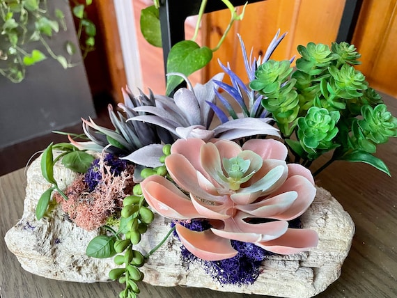 Wood Artificial Succulent Arrangement | Real Moss | Faux Succulent Dining  Centerpiece | High Quality Fake Desert Plants in Hawaii Driftwood - Etsy