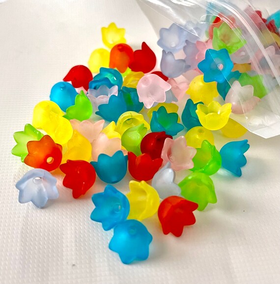 Pandahall 100pcs Mixed Frosted Acrylic Flower Bead Caps Spacer Beads Caps for Jewelry Making 10x6mm