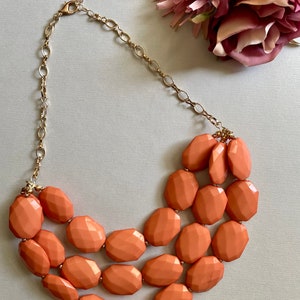 Custom Orange Big Beaded Statement Necklace, beaded necklace, Blue bridesmaid necklace jewelry,  multi strand chunky necklace, bib necklace