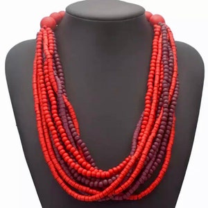 Bocar Seed Beads Multilayer Chunky Bib Statement Knot Necklace 