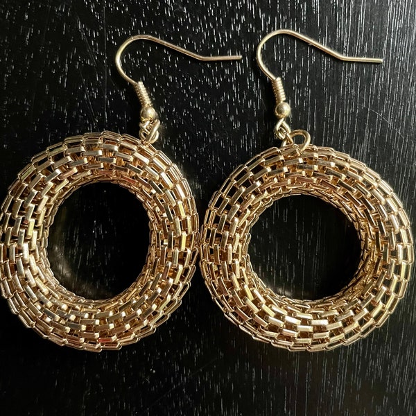 FAB Vintage Gold Earrings 1980s 1990s Runway Couture Chunky Gold Weave Hoop Statement Costume Jewelry