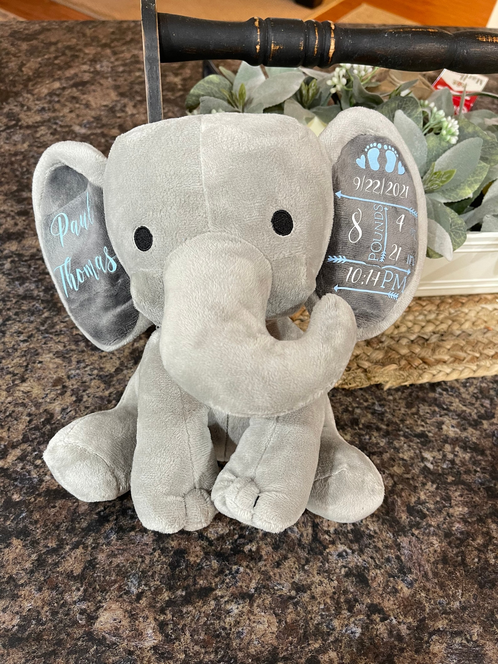 Personalized Gray Plush Elephant for Baby - Etsy