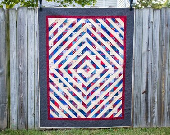 Modern Patriotic Quilt for Veteran Gift, Made in the USA Quilt for Military