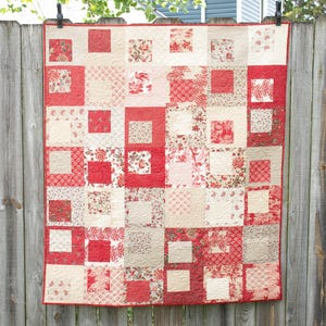 Red Patchwork Quilt, Gift for Mom, Modern Floral Quilt, Wall Hanging Grandma Gift, Homemade Quilts Made in USA, Modern Wall Quilt, Art Quilt