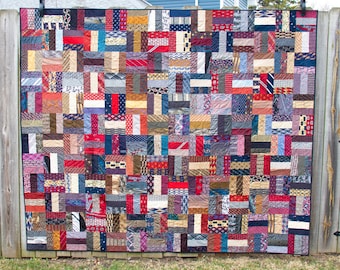 Men's Neck Tie Quilt | Patchwork Quilt from Men's Ties | Father's Day Gift | Memory Quilt Gift | Handmade Dad Quilt | Father's Day Gift