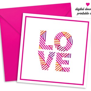 Printable Pink, Purple, Orange LOVE Valentine Card, Modern Minimalist Design, Anniversary, Wedding, Engagement, I Love You, VIDEO
