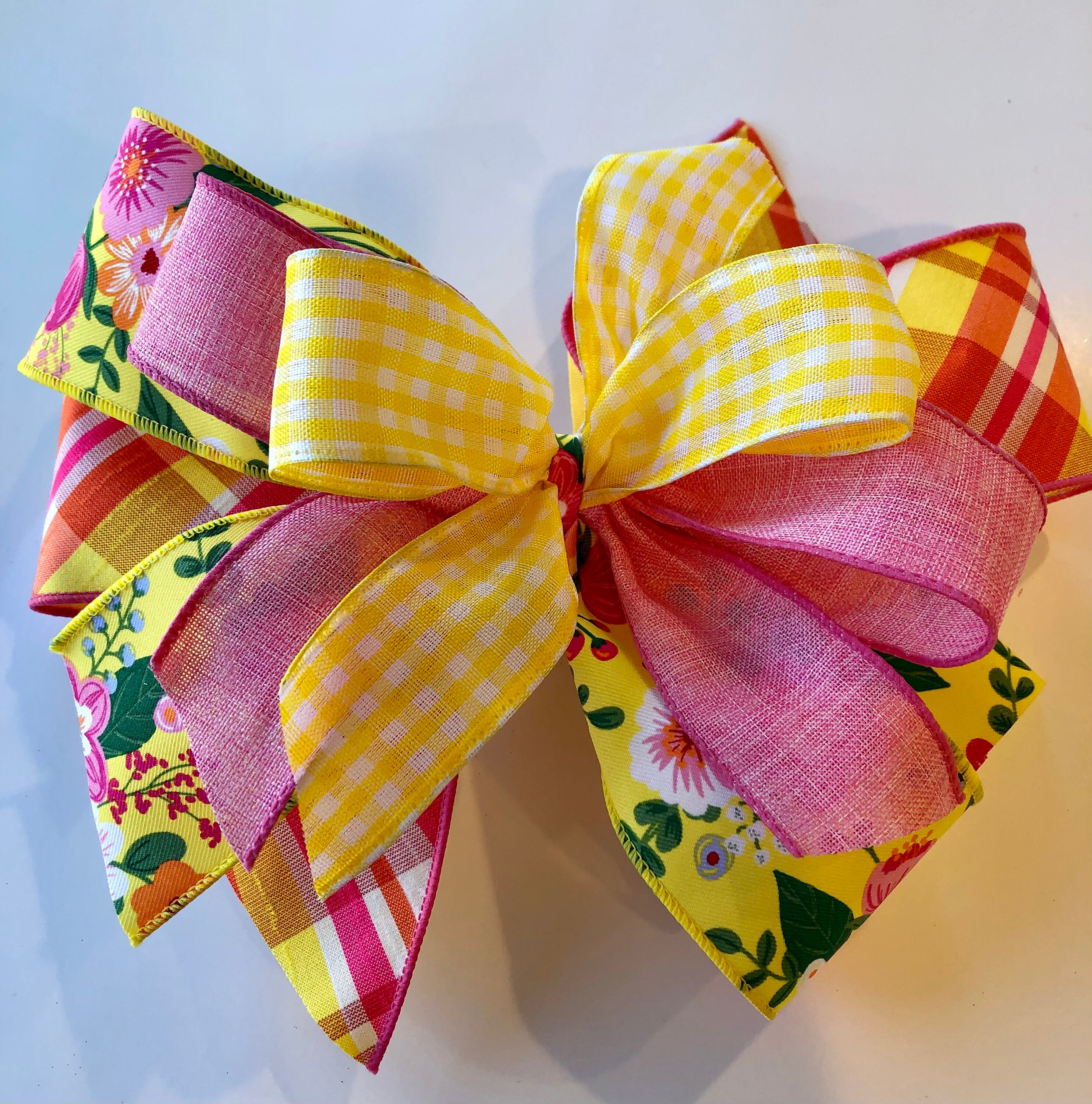 Spring Summer Wreath Bow, Pink Floral, Pink & Yellow Plaid, Gingham Bow ...