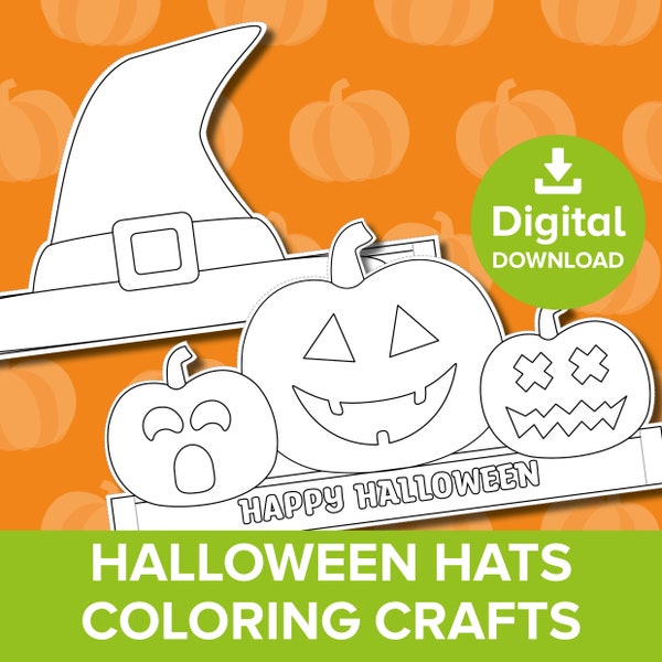 Halloween Paper Hat Crafts, Pumpkin Spooky Coloring Party Bag Filler, Witch Dress-up Play Costume, Jack O Lantern Crown Printable Activity