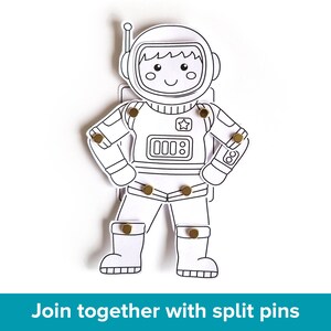 Astronaut Split Pin Craft, Color and Build Spaceman Puppet, Kids Paper ...