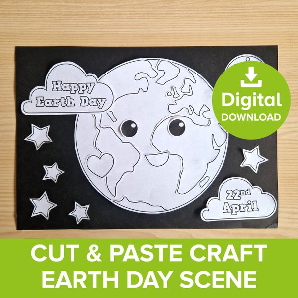 Earth Day Cut & Paste Craft Printable, Build the World Educational Art Kit, Save the Planet Eco Worksheet, Climate Action Coloring Activity