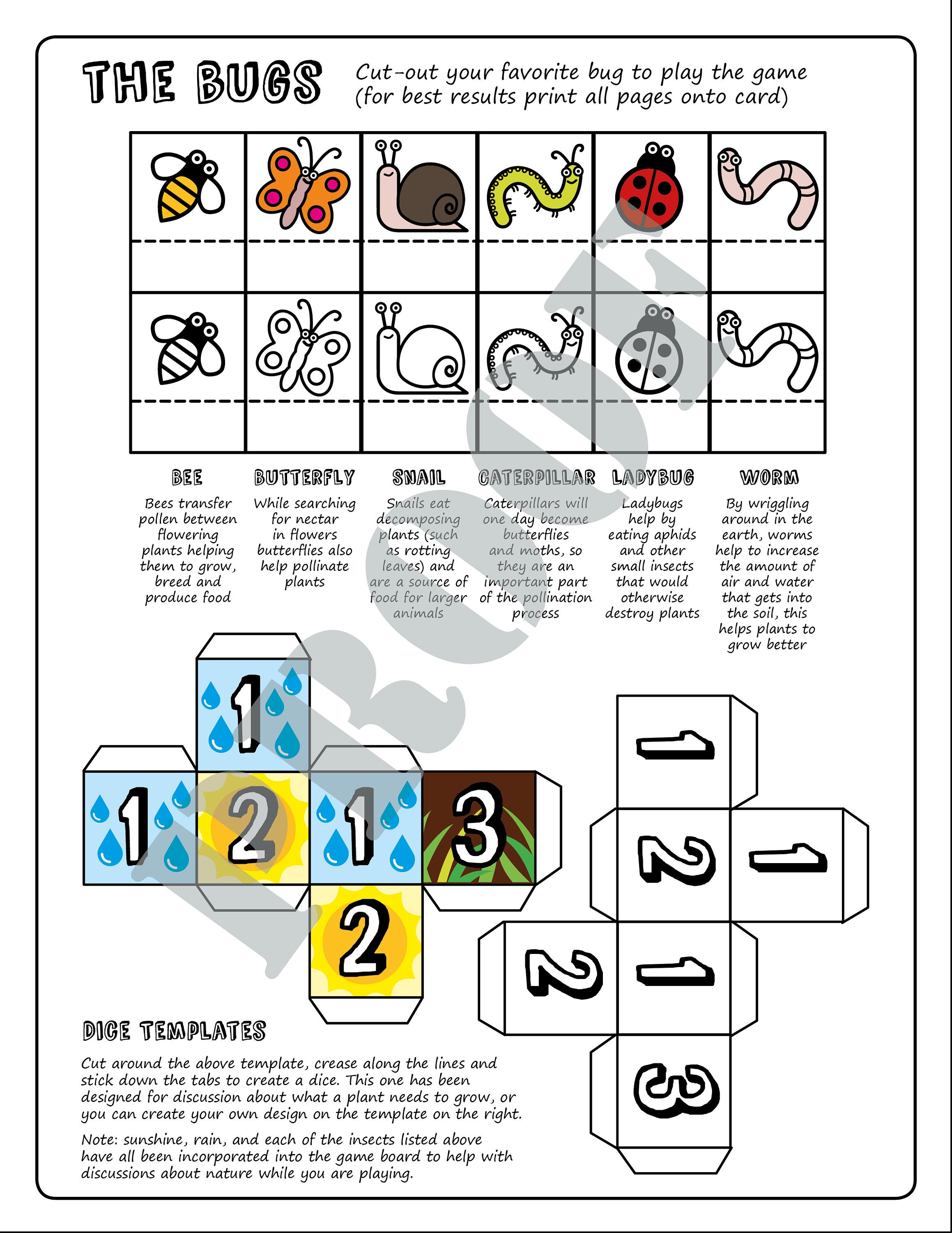 Bug Hop Nature Game Board Kids Make Your Own Dice Childrens - Etsy