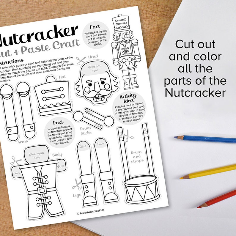 Nutcracker Cut & Paste Craft, Christmas Toy Soldier Color Build Kit ...