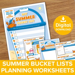 Afdrukbaar pakket zomerbucketlist, vinkje schoolvakantie activiteitenplanner, werkbladen verantwoordelijkheid vakantie, sjablonen vakantiedagboek
