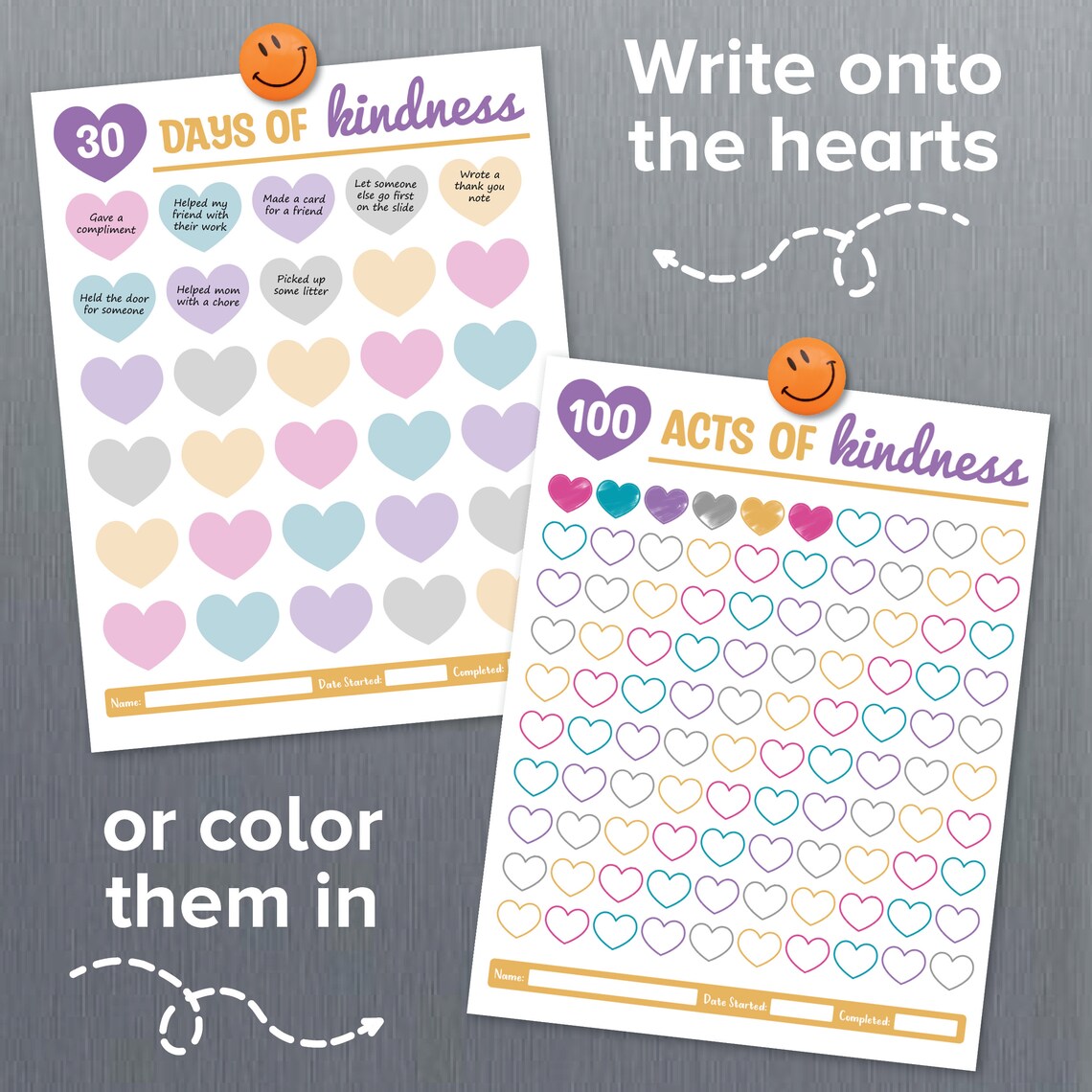 Acts of Kindness Chart for Kids, 100 Hearts Tracker Log, Spread the Love 30 Day Challenge ...