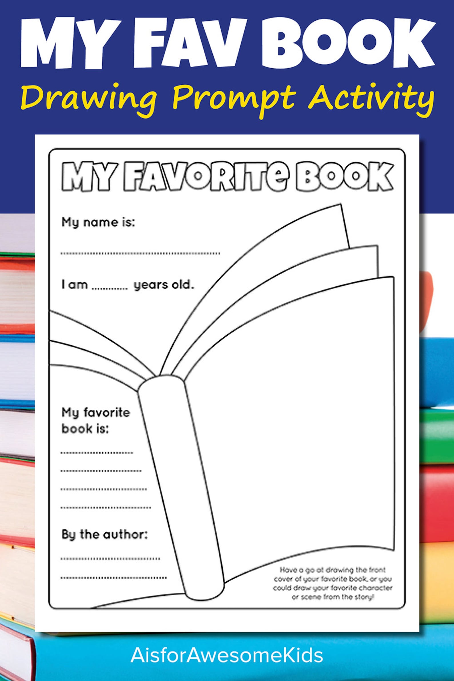 my-favorite-book-worksheet-kids-drawing-prompt-reading-etsy