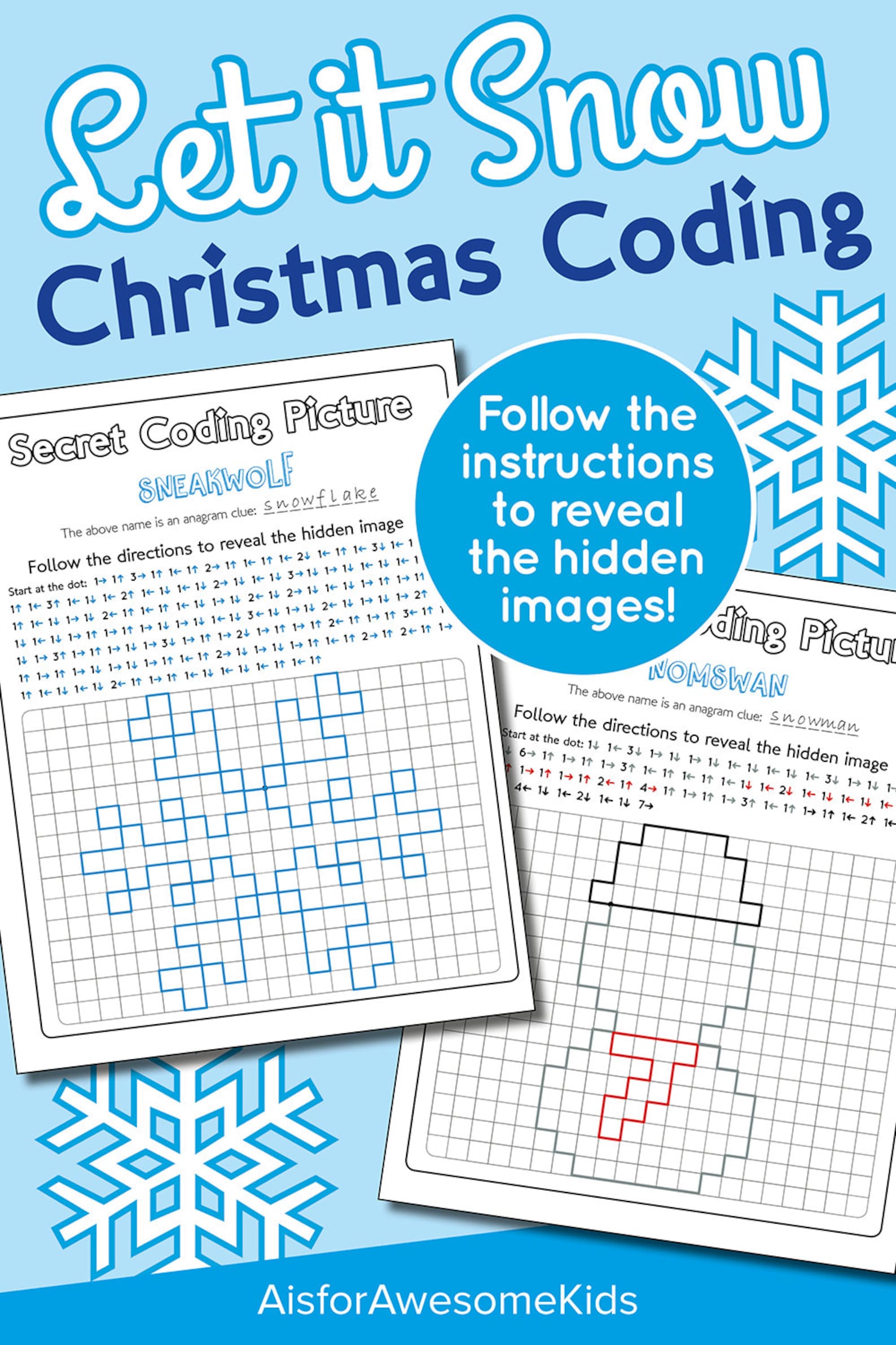 Let It Snow Coding Worksheets, Winter Picture Reveal Challenge, Snowman ...