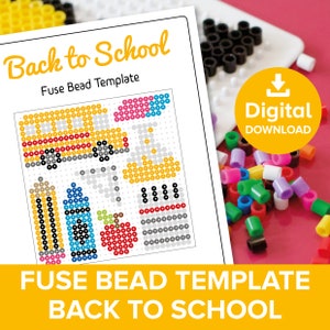 Modelo de contas de fusível de volta às aulas, presente de artesanato com padrão para professor e aluno, presente de despedida de melhor amigo, ônibus escolar Hama Perler Pyssla para impressão