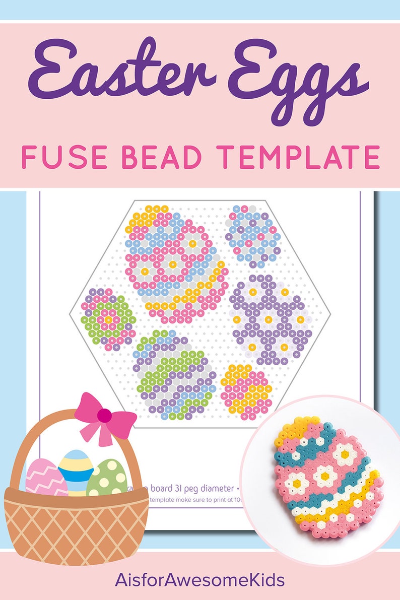 Easter Eggs Fuse Bead Templates, Hama Perler Nabbi Pyssla Beads Craft