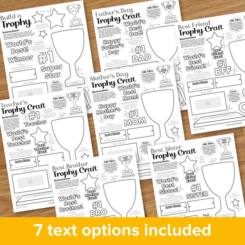 Trophy Copy/paste Trophy Cut & Paste Craft Printable, Build a Fathers Day Cup, BFF Winner ...